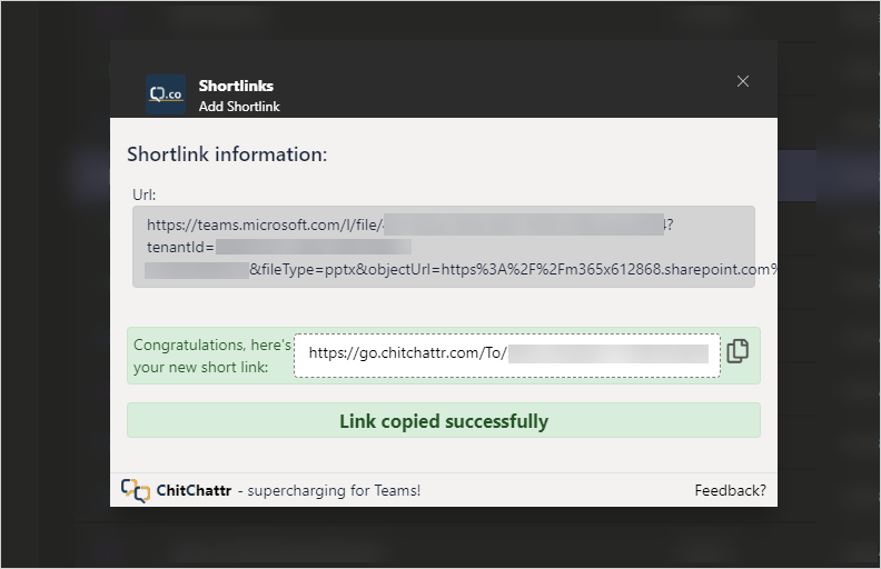 Shortlinks Popup Success